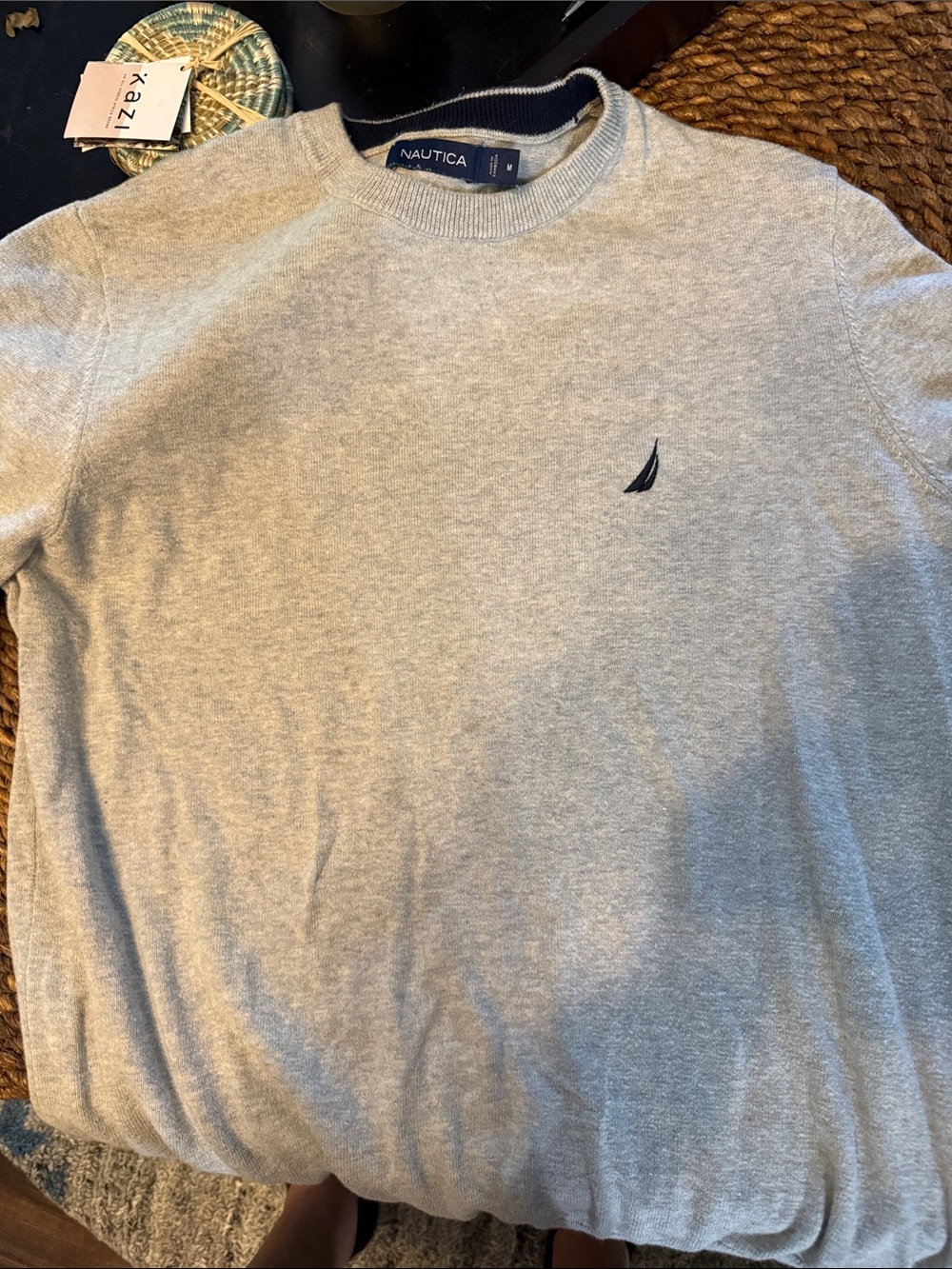 Nautica Light Gray Crewneck Sweatshirt with Navy Logo